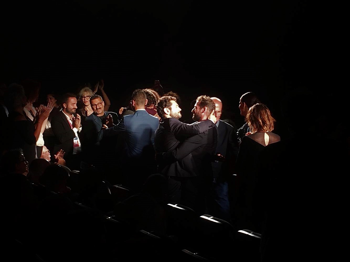 21 - Abbracci e commozione dopo la proiezione del film 'Il contagio' di Matteo Botrugno e Daniele Coluccini, presentato nella sezione 'Giornate degli autori'