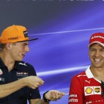 Vettel e Verstappen scherzano in conferenza stampa. I due leader di giornata due settimane a Singapore erano stati coinvolti in un incidente che aveva escluso dalla gara anche Raikkonen