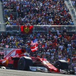 Il pilota tedesco della scuderia Ferrari Sebastian Vettel, in corsa sul circuito di Austin, Texas