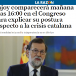La Razon, il premier Mariano Rajoy annuncerà domani in Parlamento l'intervento sulla crisi catalana