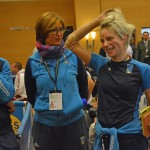 Bebe Vio con alcuni compagni all'aeroporto di Fiumicino, nella seconda giornata dei Campionati del Mondo di scherma paraolimpica