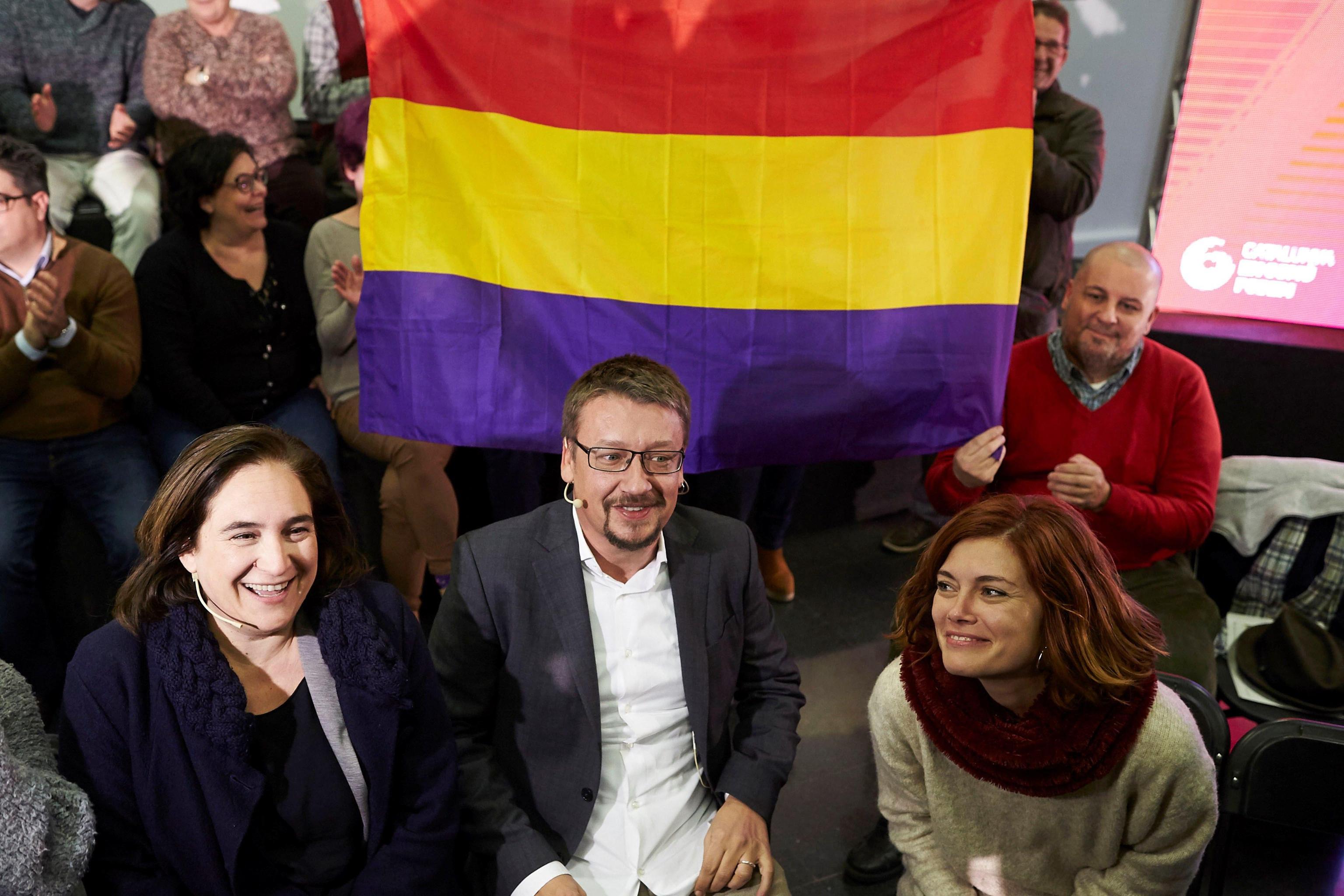 I candidati del partito “Catalunya en Comu-Podem” Ada Colau, Xavier Domenech and Elisenda Alemany.