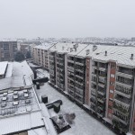 Visuale dall'alto di una Torino imbiancata