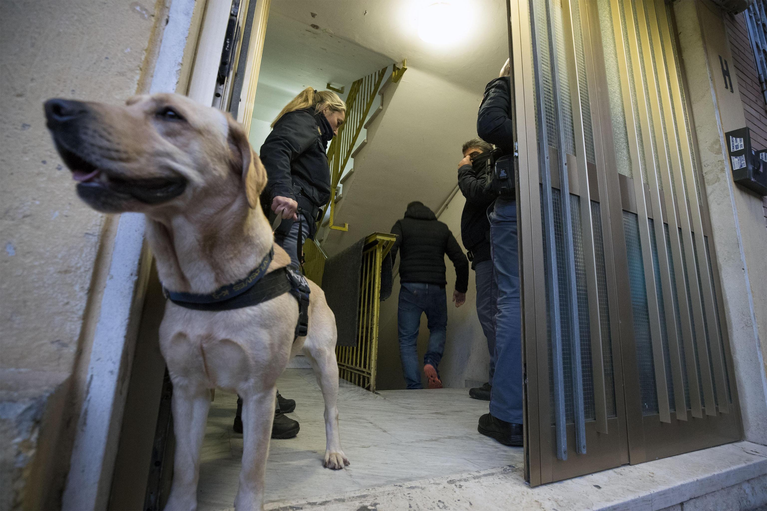 Le forze dell'ordine si sono avvalse anche dell'aiuto dei cani