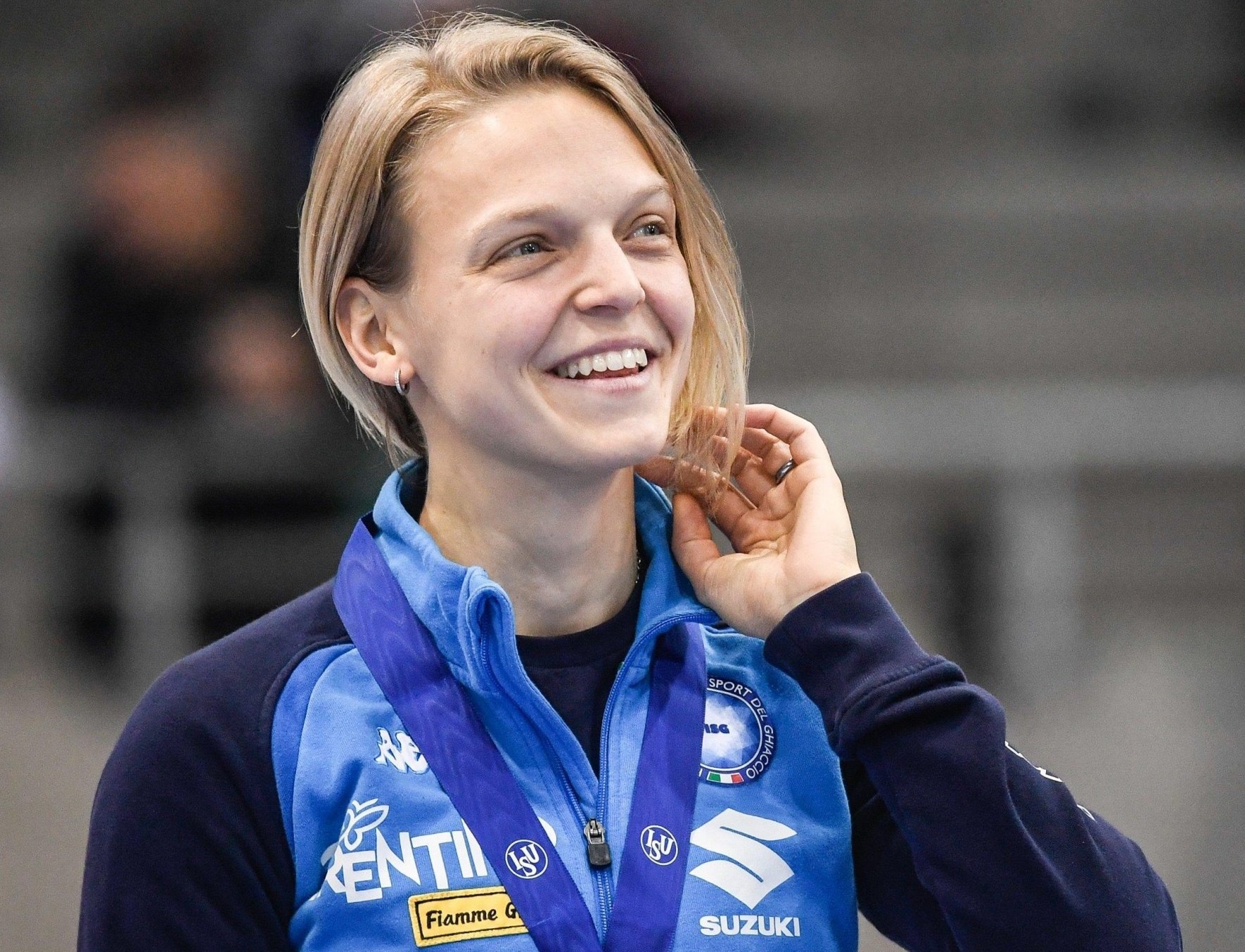 Arianna Fontana, qui con la medaglia d'oro al collo vinta nei 1000 metri short track agli Europei di Dresda Arianna Fontana, qui con la medaglia d'oro al collo vinta nei 1000 metri short track agli Europei di Dresda
