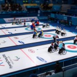 Panoramica della gara di Curling su sedia a rotelle nel Gangneung Curling Centre