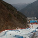 Panoramica della pista per lo Snowboard cross femminile al Jeongseon Alpine Centre