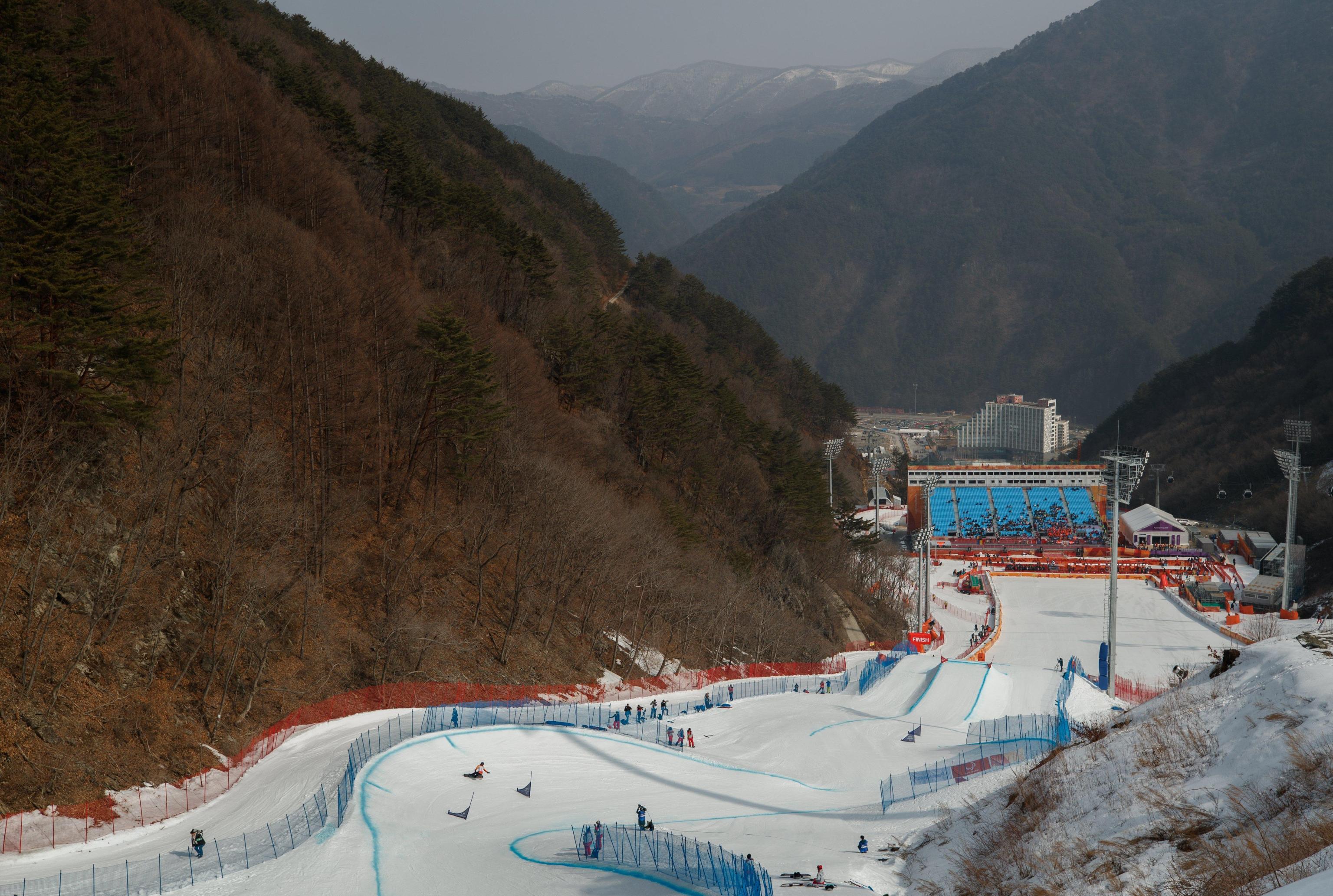 Panoramica della pista per lo Snowboard cross femminile al Jeongseon Alpine Centre