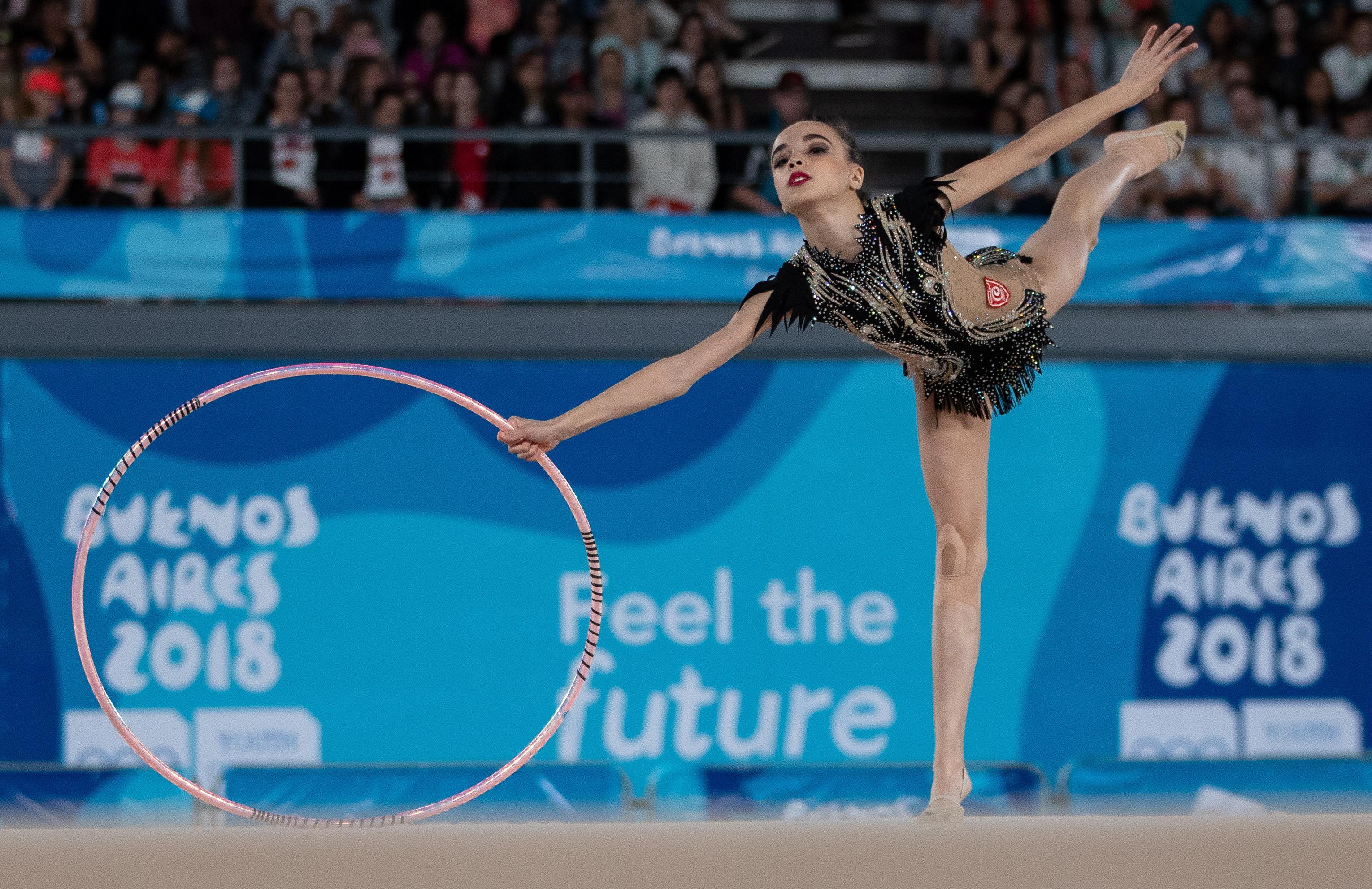 La tunisina Lina Wahada durante le qualificazioni dell’All Round di ginnastica