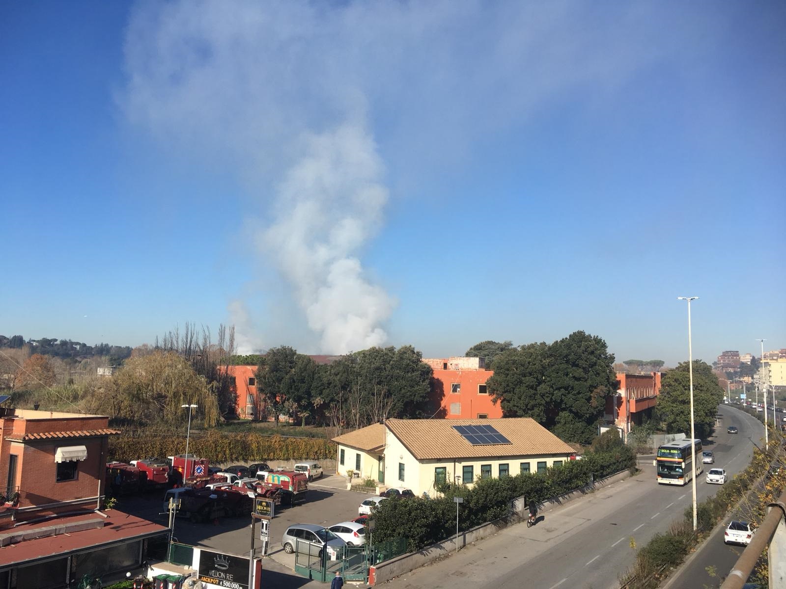 La colonna di fumo generata dal rogo è visibile da centinaia di metri di distanza