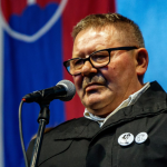 Jozef Kuciak, il padre di Jan, intervenuto durante la manifestazione Jozef Kuciak, il padre di Jan, intervenuto durante la manifestazione