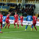 Un'azione di gioco della partita disputata ieri tra Italia e Liechtenstein allo Stadio Ennio Tardini a Parma