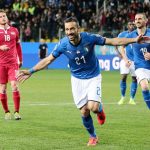 L'esultanza di Quagliarella dopo la rete. Nella partita di ieri il numero 21 è diventato il più anziano marcatore della nazionale italiana di calcio