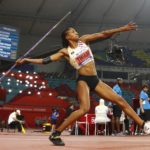 Nafissatou Thiam mentre esegue il lancio del giavellotto Nafissatou Thiam mentre esegue il lancio del giavellotto
