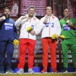 Premiazione gara del lancio del martello: medaglia d'oro a Pawel Fajdek, argento al francese Quentin Bigot e bronzo per Wojciech Nowicki e Bence Halasz a pari merito Premiazione gara del lancio del martello: medaglia d'oro a Pawel Fajdek, argento al francese Quentin Bigot e bronzo per Wojciech Nowicki e Bence Halasz a pari merito