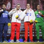 Premiazione gara del lancio del martello: medaglia d'oro a Pawel Fajdek, argento al francese Quentin Bigot e bronzo per Wojciech Nowicki e Bence Halasz a pari merito