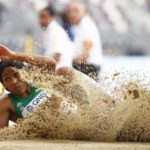 La brasiliana Patricia Momona durante l'esecuzione del salto triplo La brasiliana Patricia Momona durante l'esecuzione del salto triplo