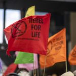 Bandiere in alto durante una manifestazione a Brisbane Bandiere in alto durante una manifestazione a Brisbane