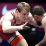 Finale per il bronzo tra Lars Schaefle (Germania) e Rasul Tsikhayeu (Bielorussia) nella categoria 86 kg Finale per il bronzo tra Lars Schaefle (Germania) e Rasul Tsikhayeu (Bielorussia) nella categoria 86 kg