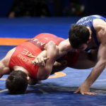 L'armeno Arsen Harutyunyan riesce ad atterrare il greco Georgios Pilidis durante la finale per il terzo posto, categoria 61 kg L'armeno Arsen Harutyunyan riesce ad atterrare il greco Georgios Pilidis durante la finale per il terzo posto, categoria 61 kg
