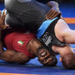 Abraham de Jesus Conyedo Ruano (Italia) e Gennadij Cudinovic della Germania combattono per il bronzo del freestyle maschile 97 kg Abraham de Jesus Conyedo Ruano (Italia) e Gennadij Cudinovic della Germania combattono per il bronzo del freestyle maschile 97 kg