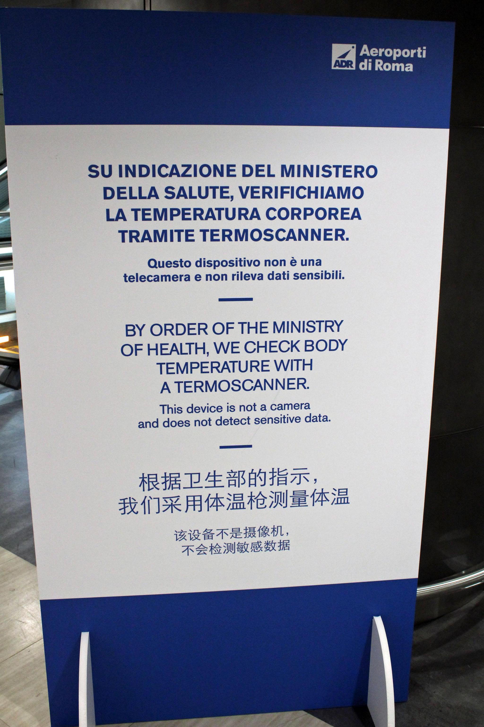 La temperatura dei viaggiatori in arrivo a Roma viene controllata attraverso un particolare body scan