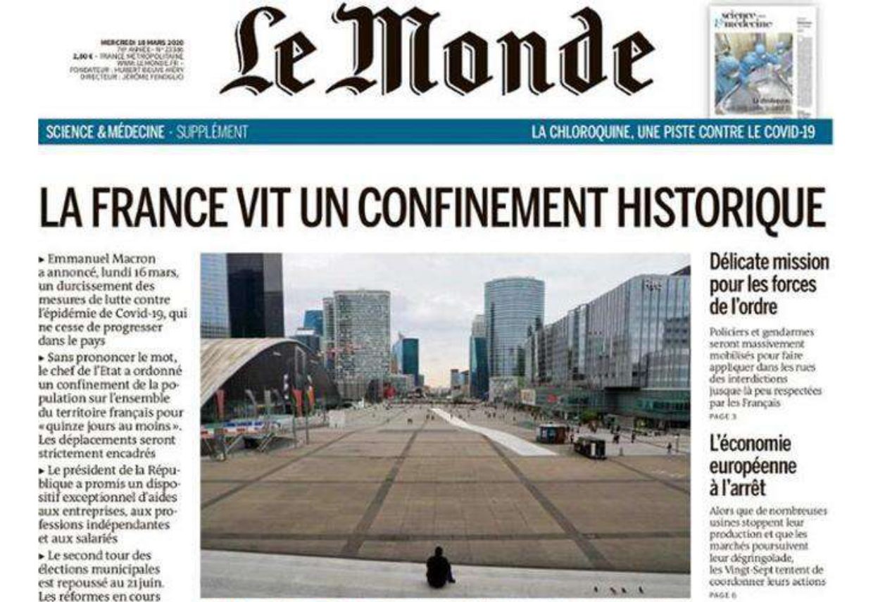 Le Monde - "La Francia vive uno storico auto-confinamento"