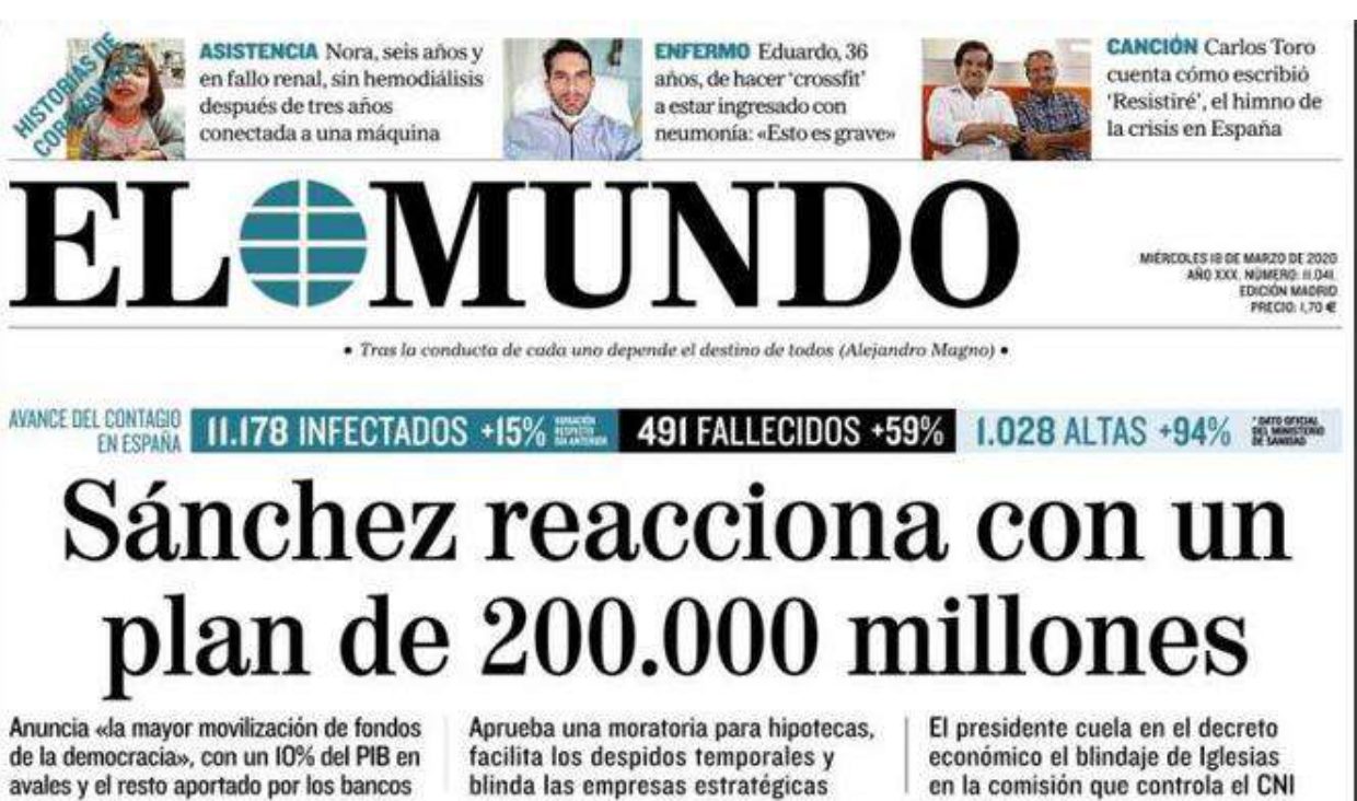 El Mundo - "Sanchez risponde con un piano da 200 miliardi di euro"