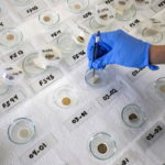 Uno scienziato tratta e analizza campioni di neve provenienti da diverse zone dell'Antartide