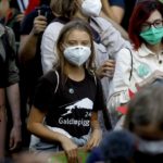 Greta Thunberg alla manifestazione Fridays for Future partita da largo Cairoli oggi a Milano.