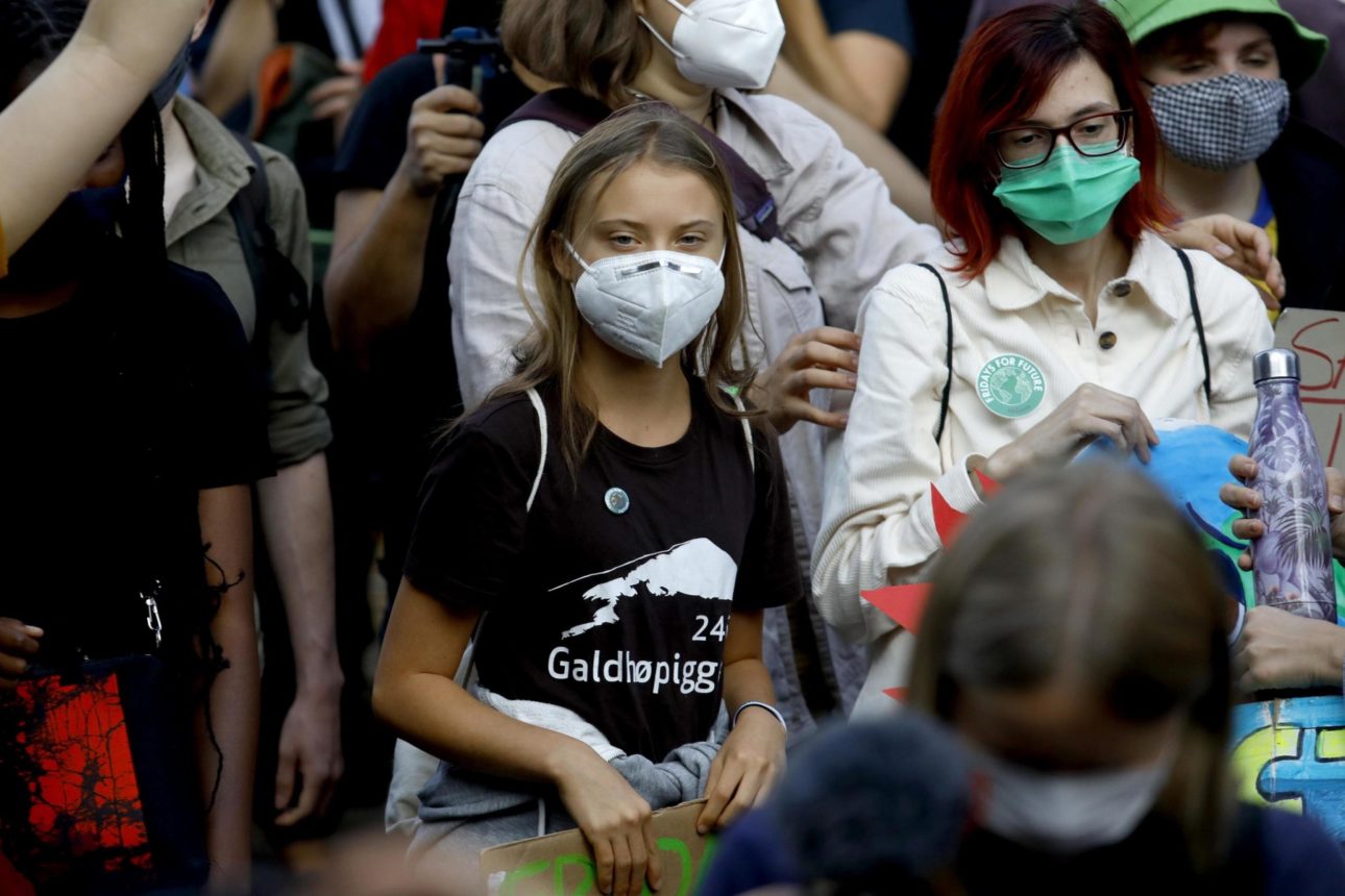 Greta Thunberg alla manifestazione Fridays for Future partita da largo Cairoli oggi a Milano.