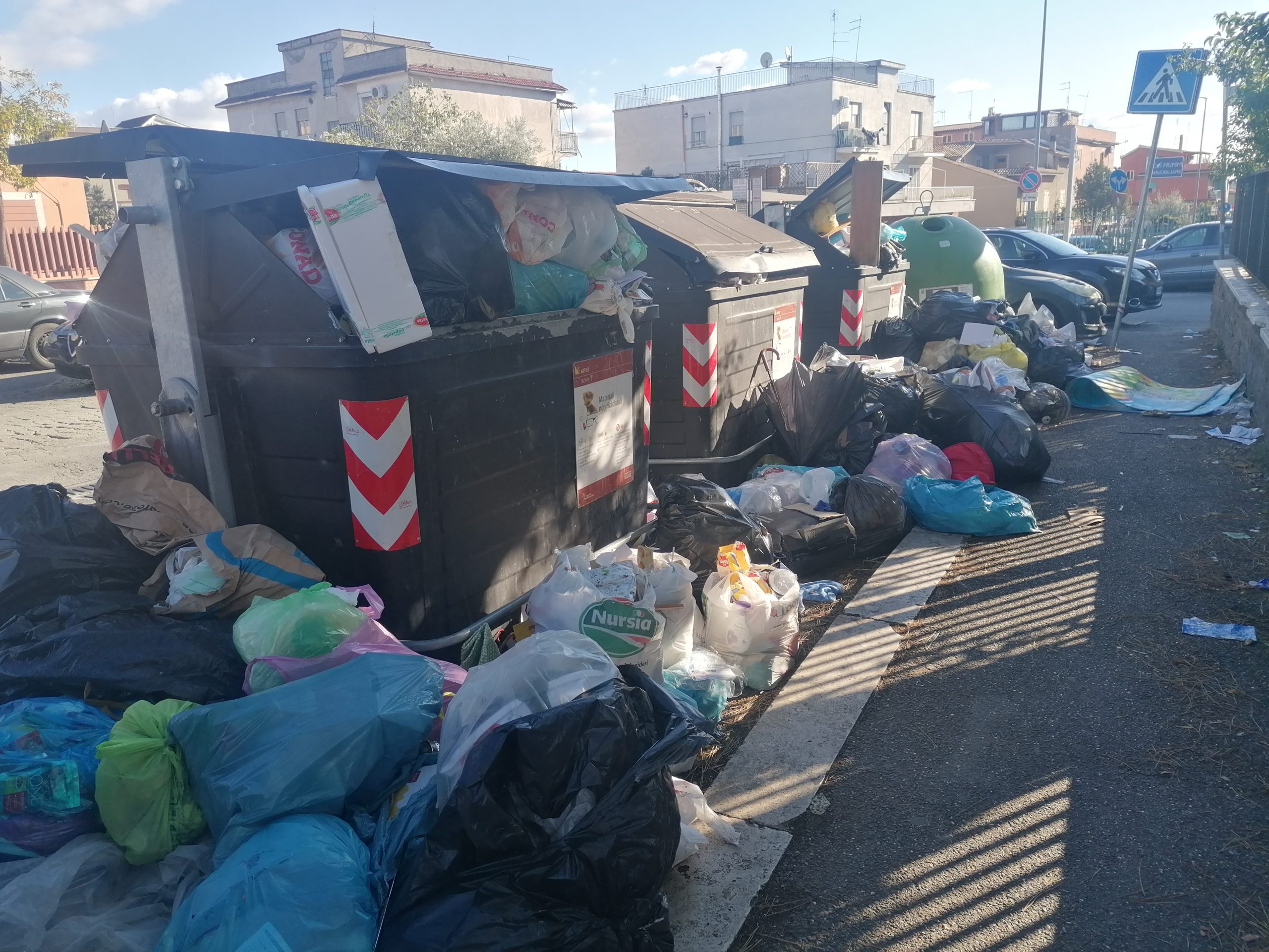 Rifiuti abbandonati in terra a causa dei cassonetti colmi Rifiuti abbandonati in terra a causa dei cassonetti colmi