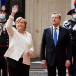 L'arrivo di Angela Merkel a Palazzo Chigi
