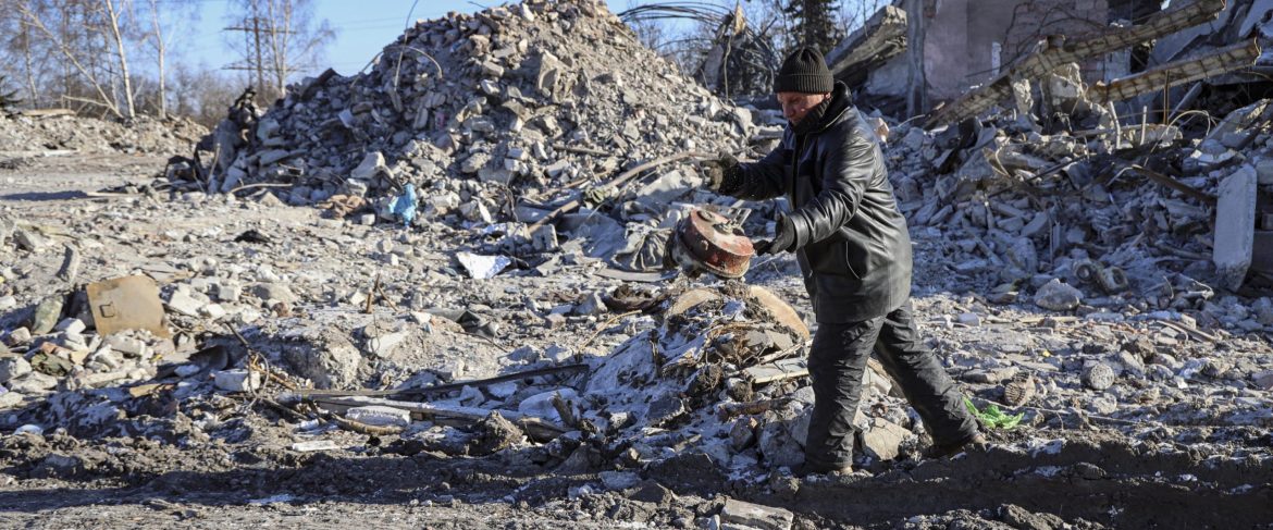 Debris of the building of a vocational school in Makiivka