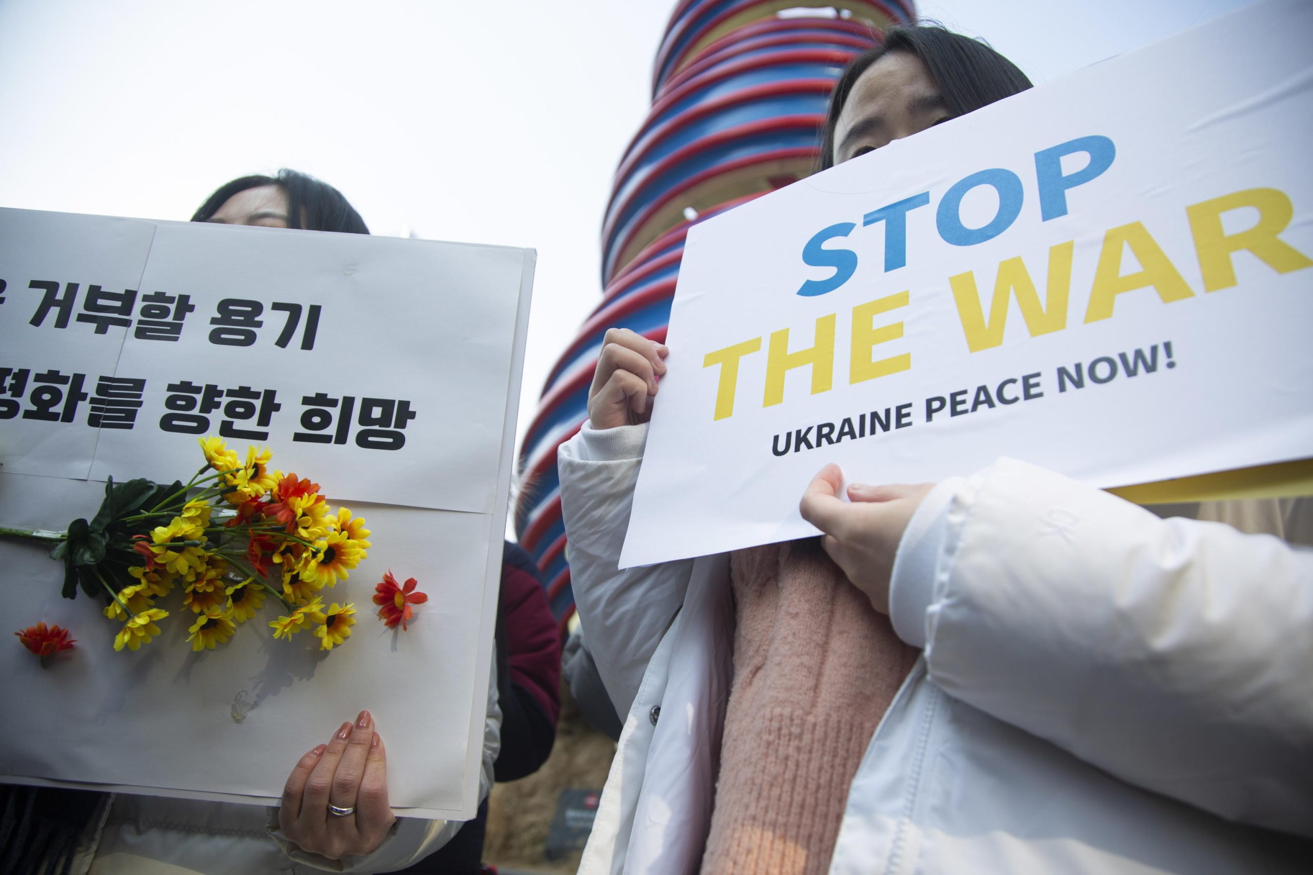 Proteste in Sud Corea contro invasione russa a Seul, 23 febbraio 2023