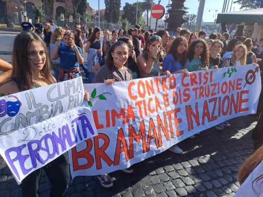 Alcuni striscioni della manifestazione Fridays for Future a Roma