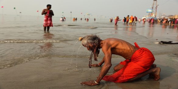 Annual Gangasagar Mela religious festival on Sagar Island, India