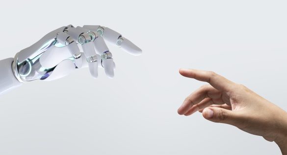 Technology human touch background, modern remake of The Creation