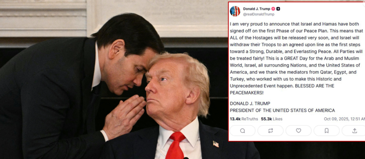 Rubio parla all'orecchio di Trump