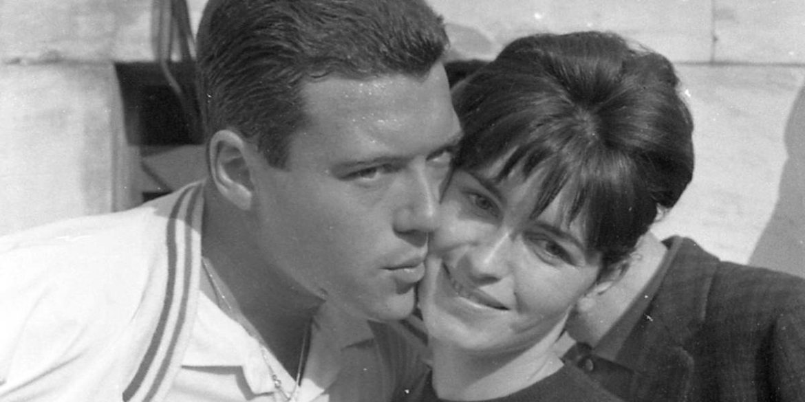 Nicola Pietrangeli con la moglie alla semifinale di Coppa Davis Italia-Usa a Roma il 16 ottobre 1961