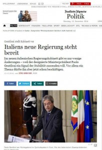 Gentiloni nella sezione Politik del Frankfurter Allgemeine