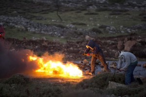 Attivisti intorno al fuoco