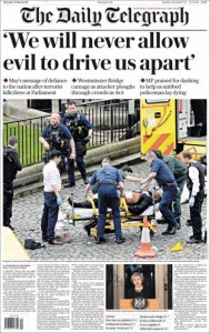 Il Daily Telegraph decide di riportare in discorso del premier Theresa May dopo l’attentato. «Non permetteremo al male di condizionarci» ha detto il primo ministro