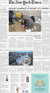 Dall’ altra parte dell’oceano il New York Times apre con «Furia omicida nel cuore di Londra»